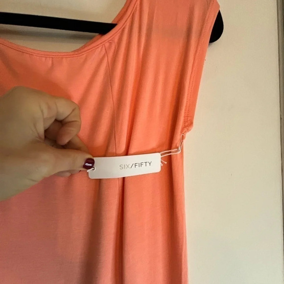 NWT Six/Fifty 93/7 Rayon/Spandex Peach colored size small Midi dress. - Picture 2 of 5